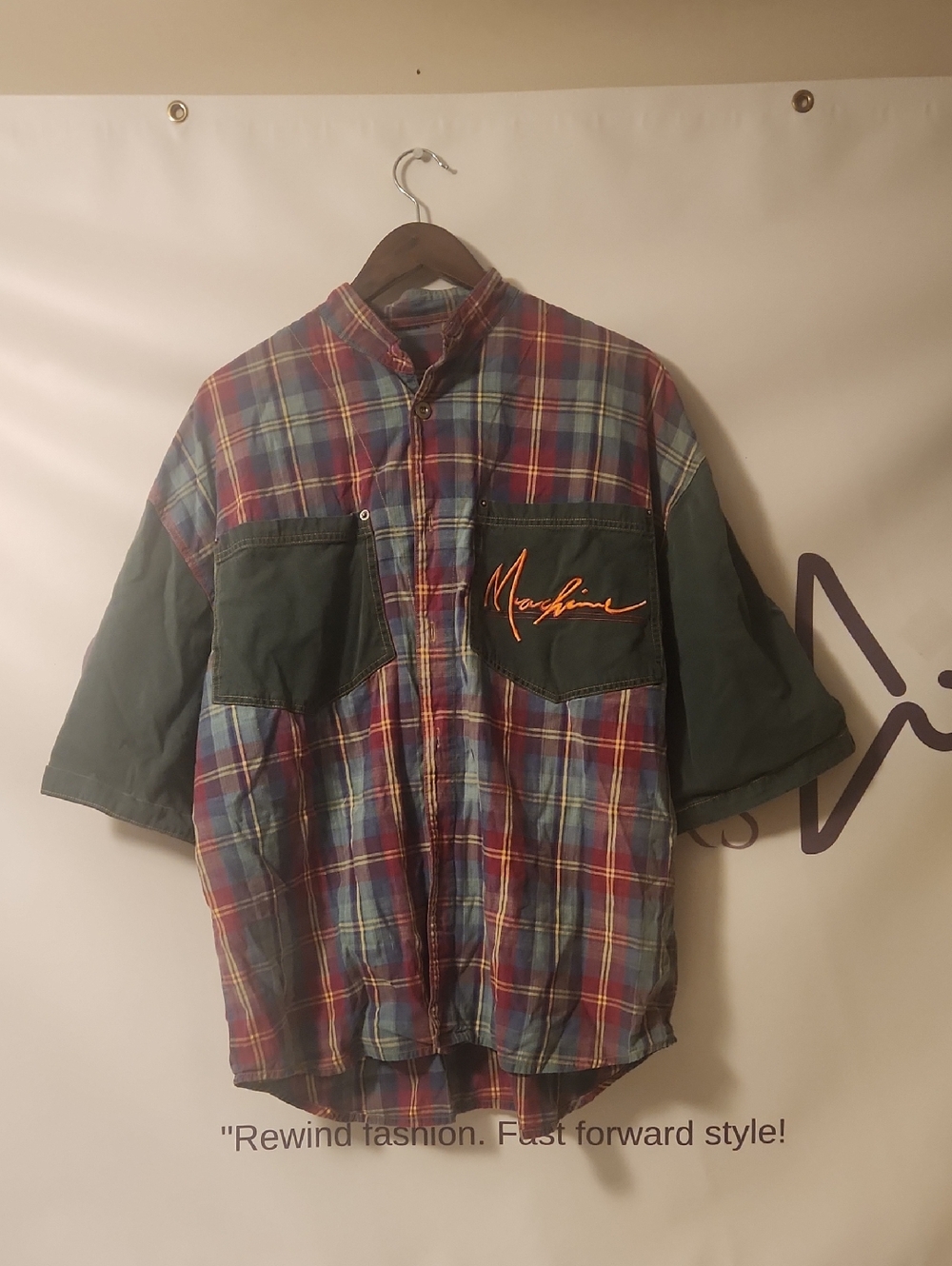 Vintage 90's Plaid Button-Up Shirt with Dark Green Accents